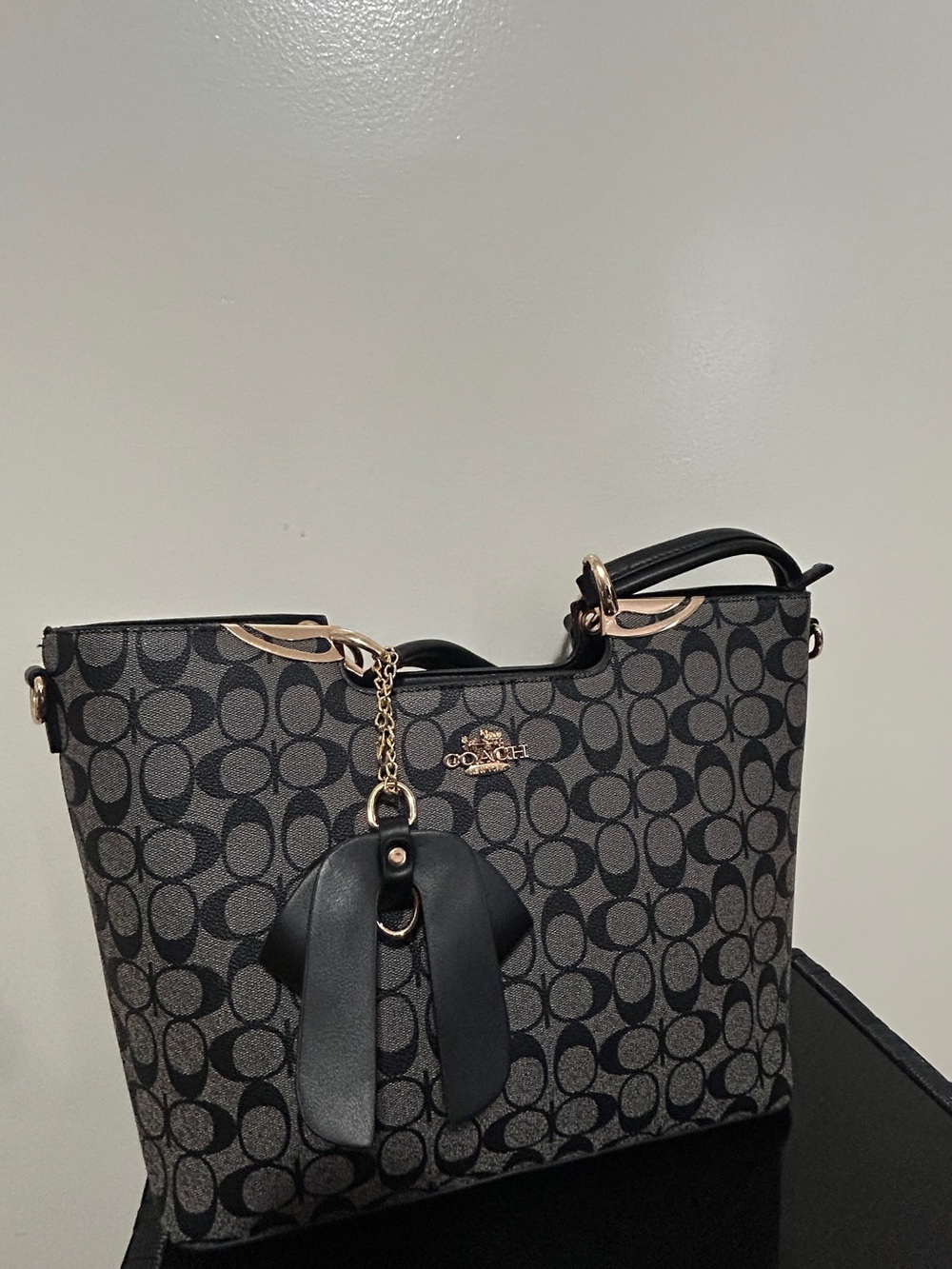 Beautiful Black Signature Logo Tote with Gold Hardware
